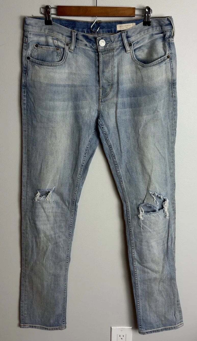 AllSaints Iredell Rex Jeans W32 Light Wash Distressed Denim Men’s
